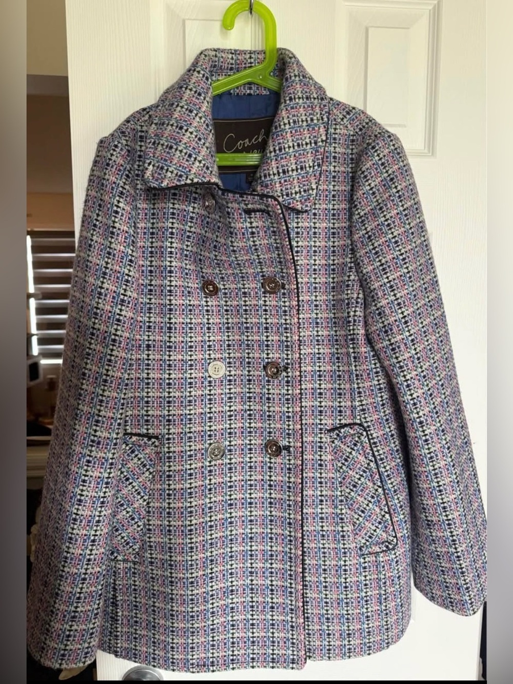 ACoach multicolor tweed peacoat